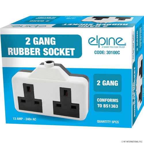 Peak Kit 13A 2 Gang Double Rubber Socket ( 5 ) White - Peak Kit