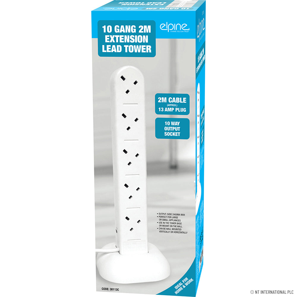 10 Way 2M Tower Extension Lead + Neon