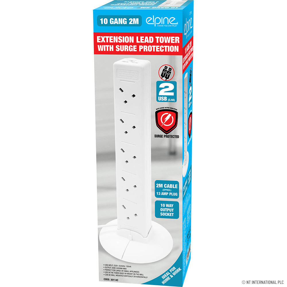 10 Way 2M Surge Tower Extension Lead
