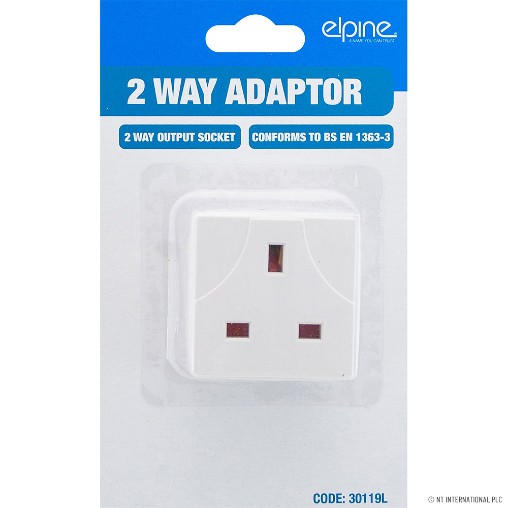 Peak Kit 13A 2 Way Mains Adaptor White - On Card - Peak Kit