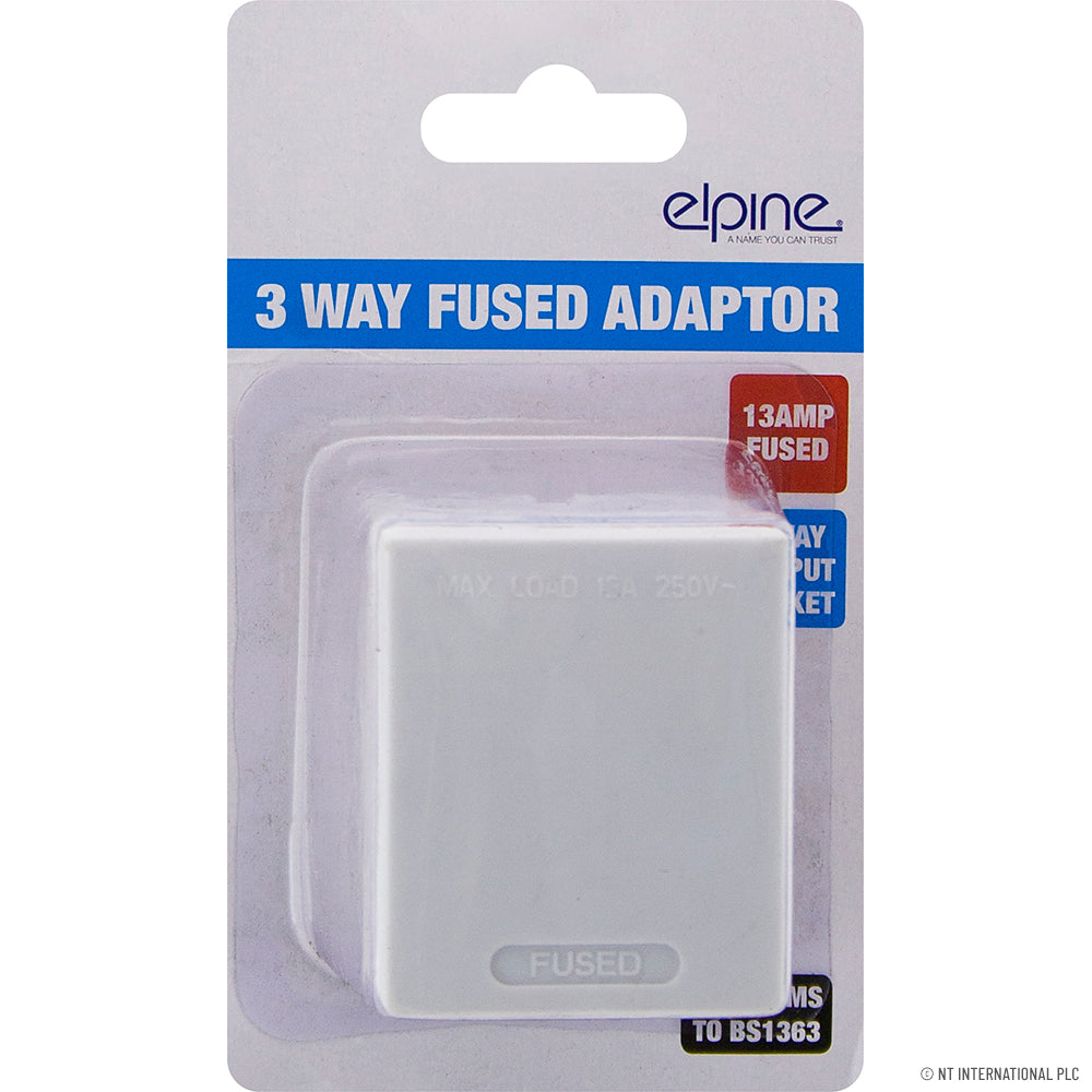 Peak Kit 13A 3 Way Mains Adaptor White - On Card - Peak Kit