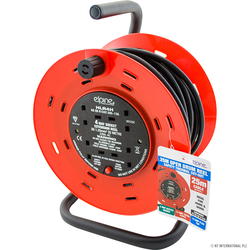 Peak Kit 25m 4 Gang Open Drum Cable Reel 13A - Peak Kit
