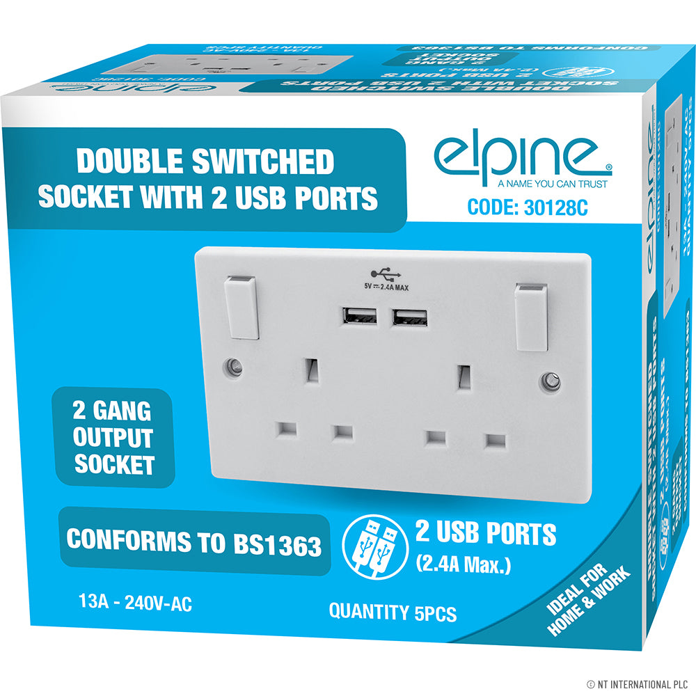 Double Switched Socket 2 USB ( 5 ) White