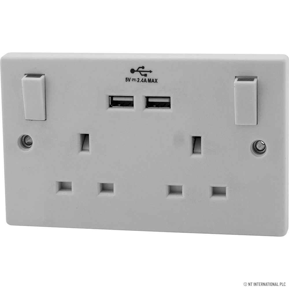 Double Switched Socket 2 USB ( 5 ) White