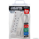 4 Way 2M Switched Extension Lead Indiv. + Neo