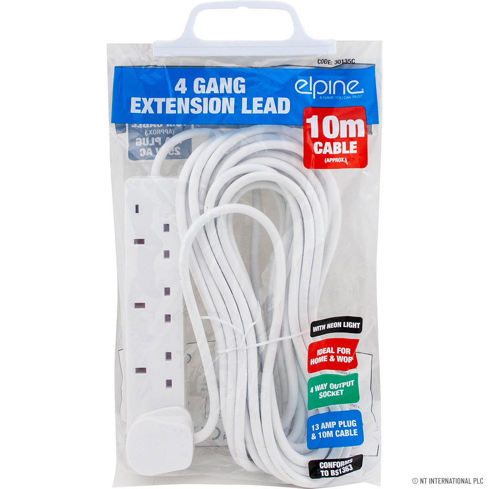 4 Way 2M Extension Lead With Neon Light