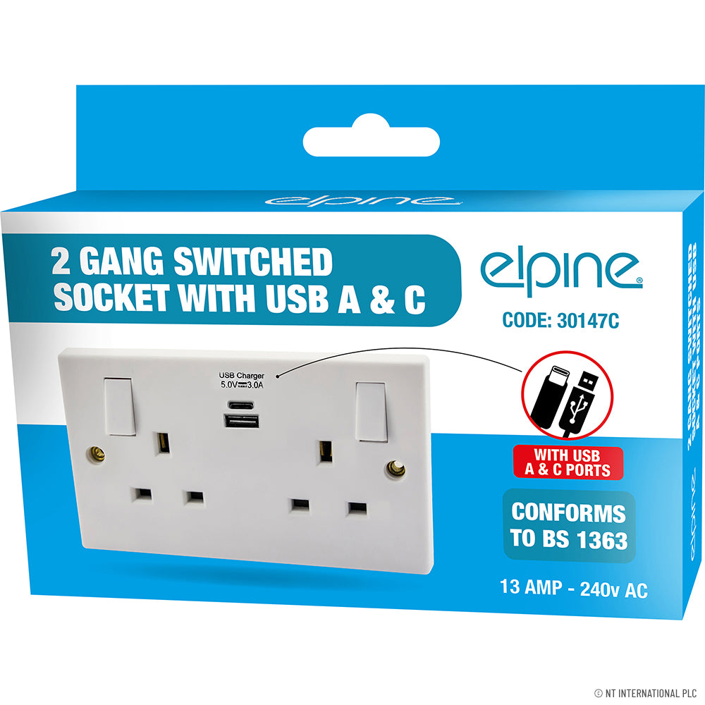 Peak Kit New Double Socket W/2USB,Type A+C 2.4 A,Colou - Peak Kit