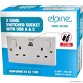 New Double Socket W/2 USB, Type A+C 2.4A, Pol