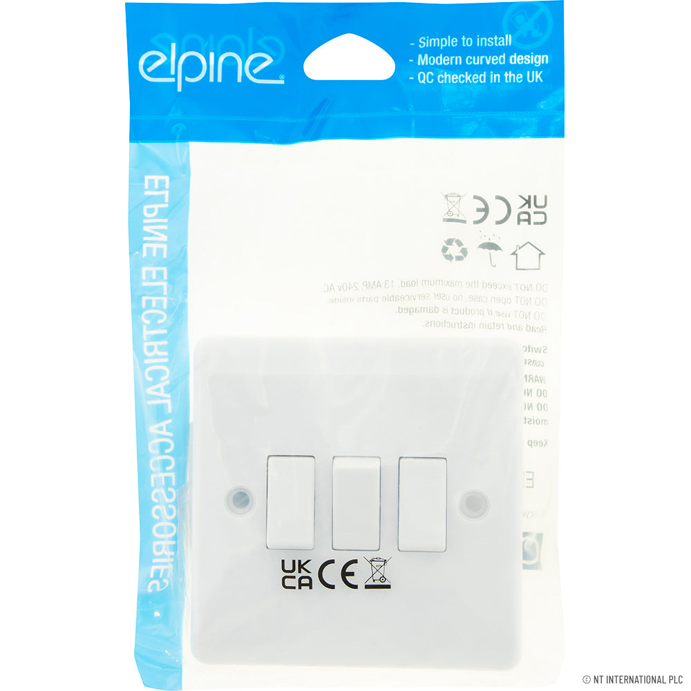 Slim Curve 10A Light Switch 3G 2 Way ( White