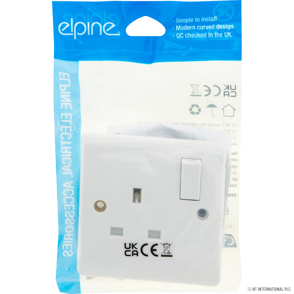 Peak Kit Slim Curve Switched Socket 1 Gang ( White ) - Peak Kit