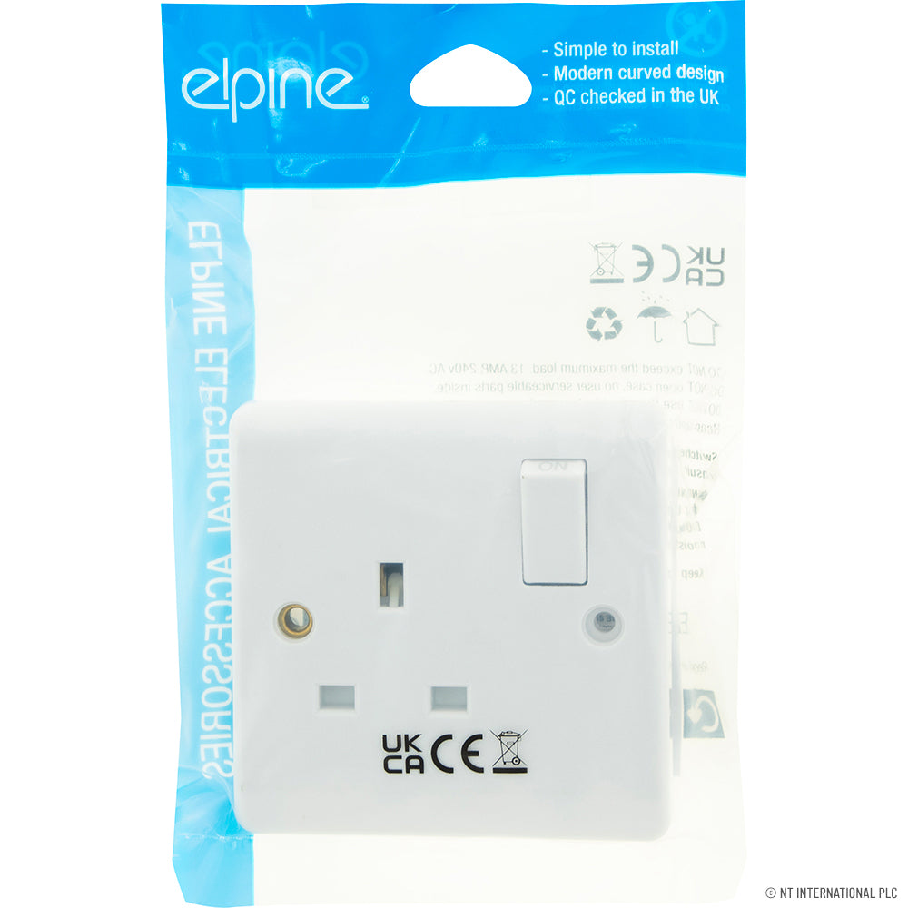 Slim Curve Switched Socket 1 Gang DP ( White