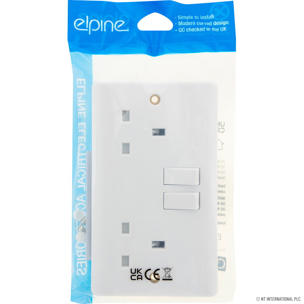 Peak Kit Slim Curve 2 Gang Switched Socket ( White ) - Peak Kit