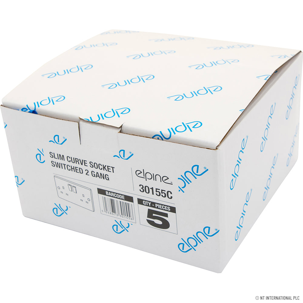 Slim Curve 2 Gang Switched Socket ( White )