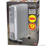 2000w 9 Fin Oil Filled Radiator Heater Black