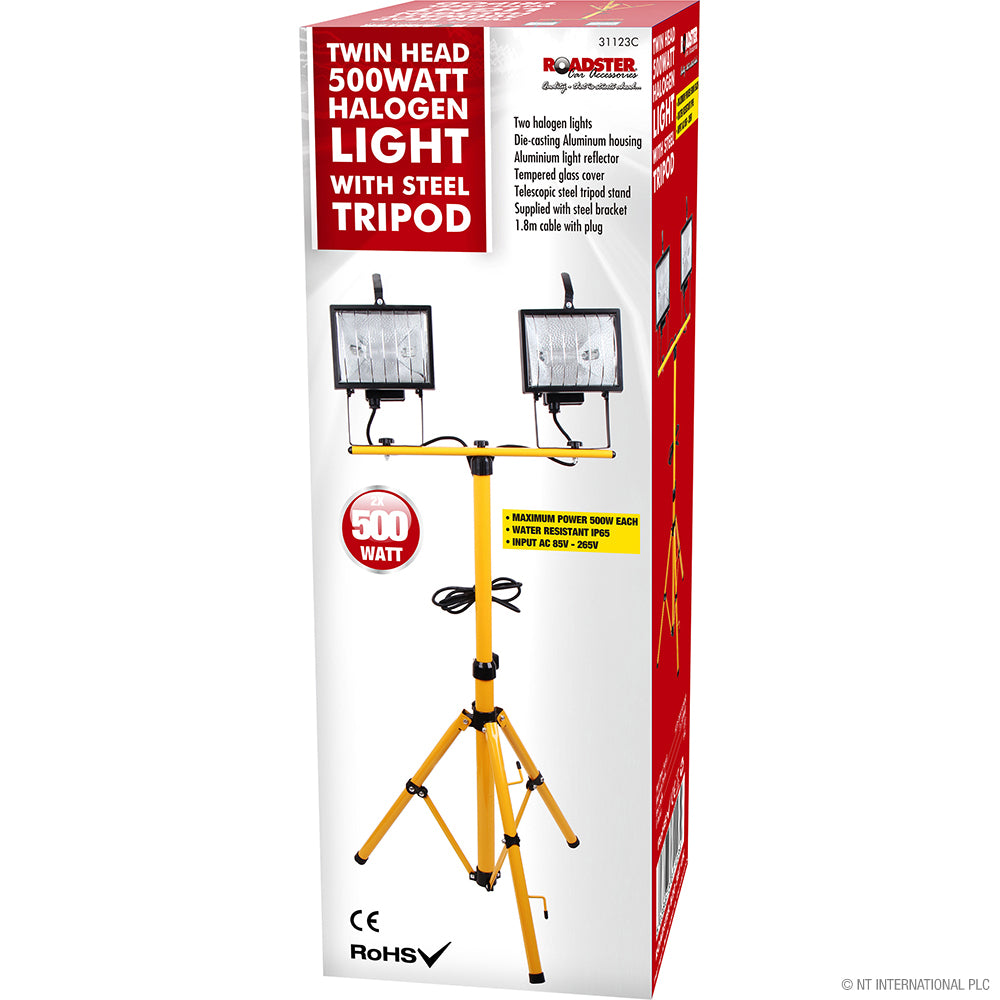 500w Twin Head Halogen Work Light - Tripod