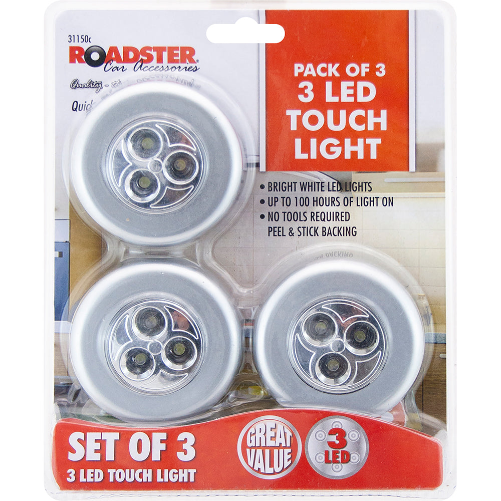 3pk 3 LED Push On Touch Light