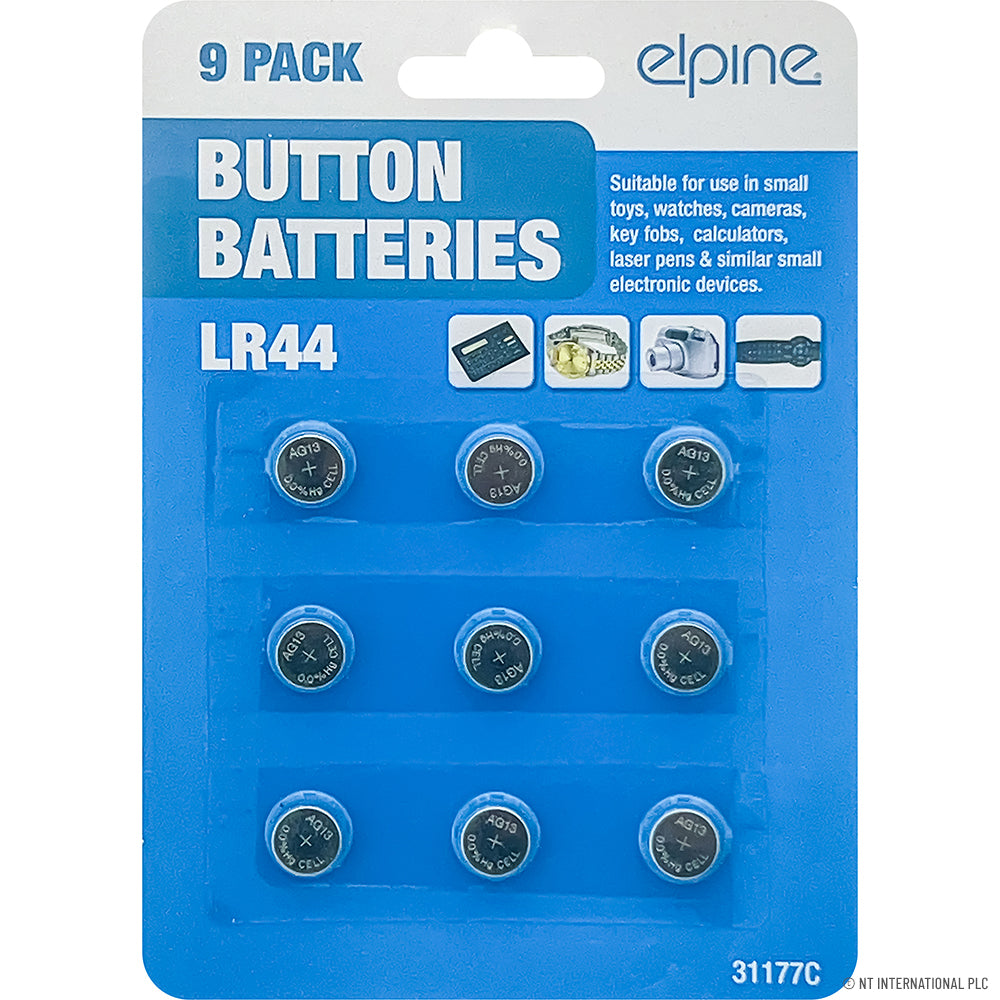 9pc LR44 Button Cell Batteries