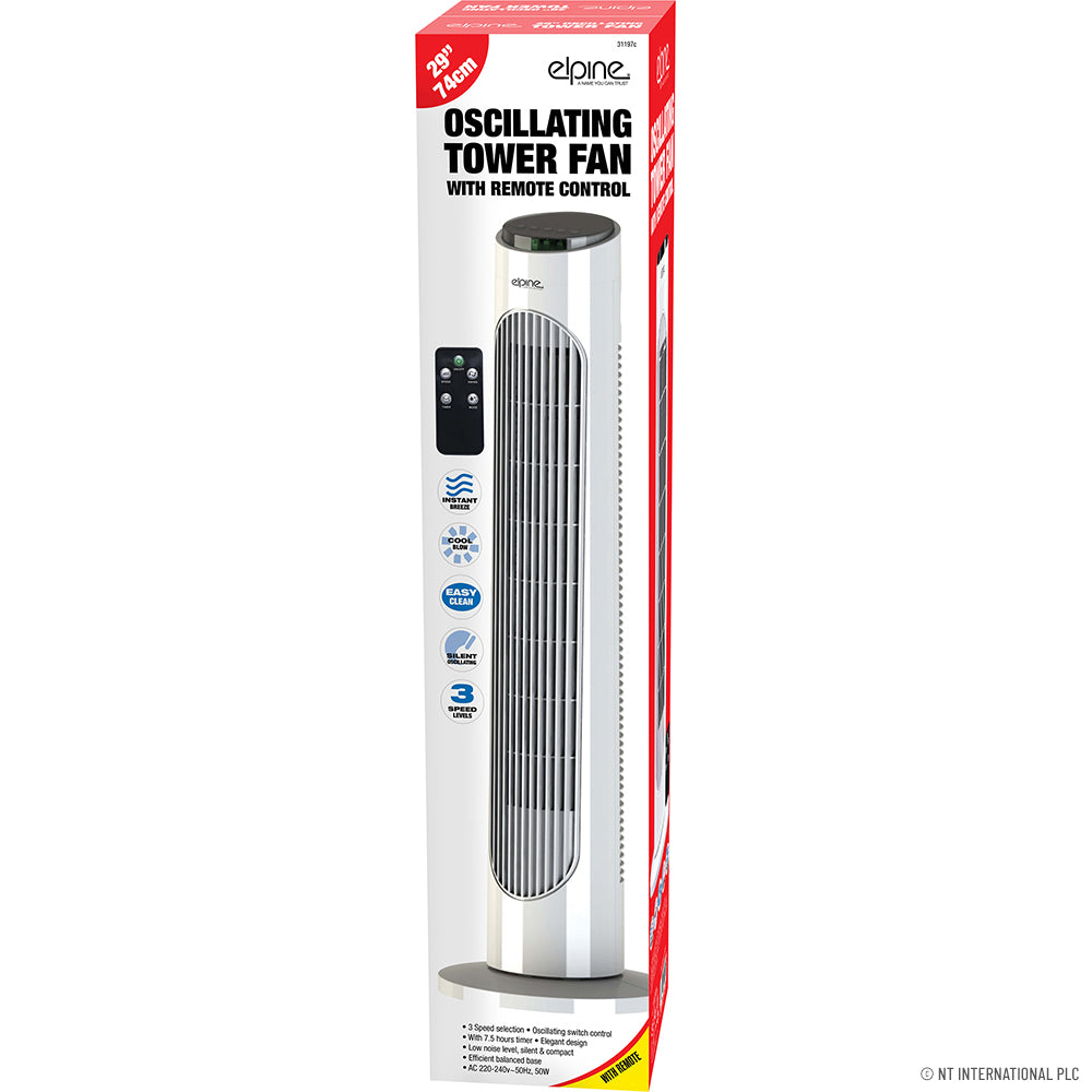 29" Oscillating Tower Fan with R/C - Black