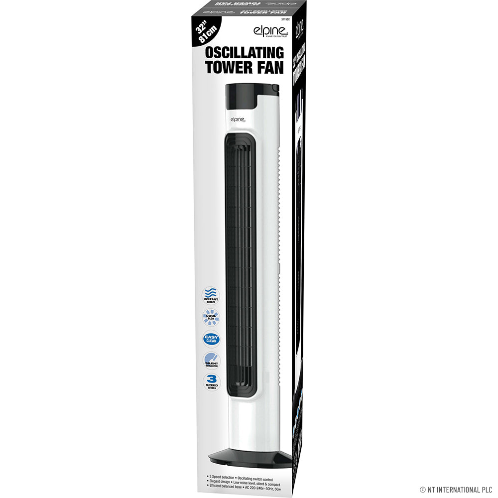 32" Oscillating Tower Fan - White / Black