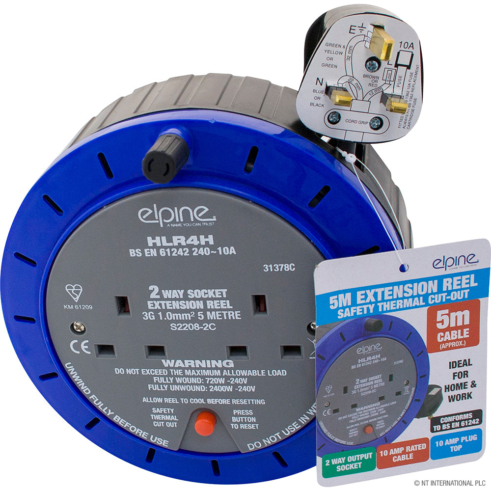 Peak Kit 5m Cable Reel - 2 Way Socket 10A - Peak Kit