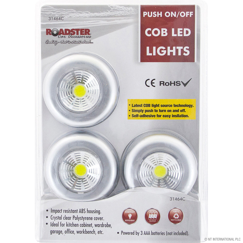 3pk 3 COB LED Push On Touch Light