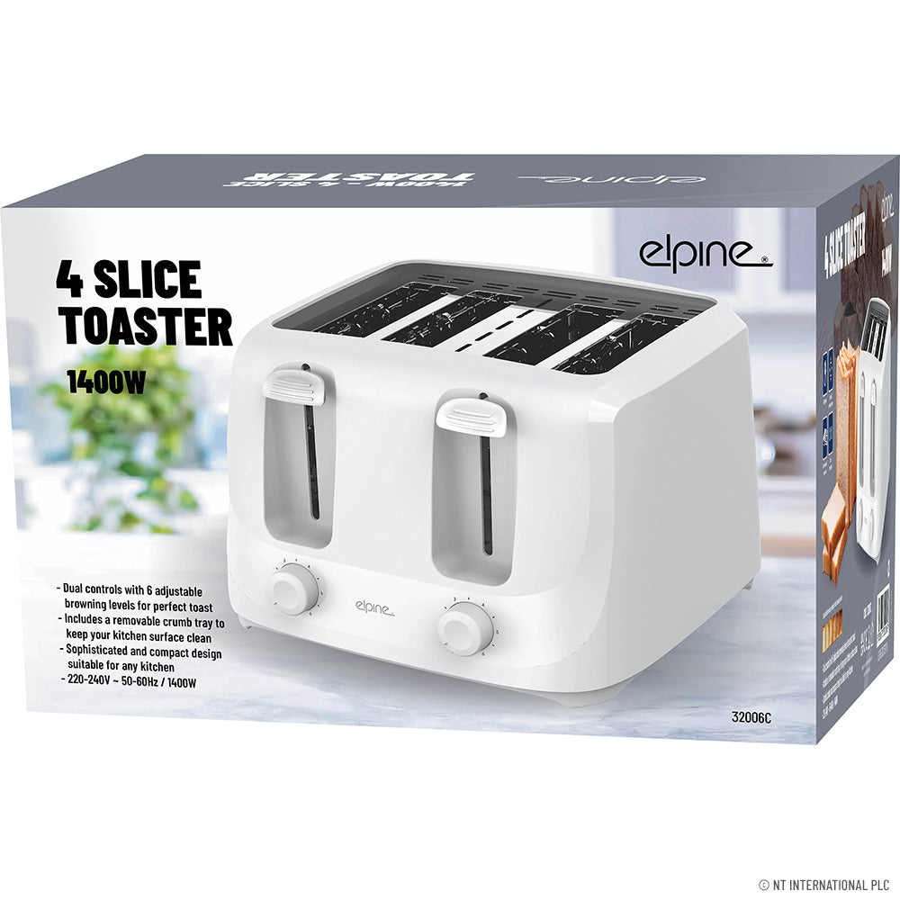 4 Slice Toaster 1400w - White
