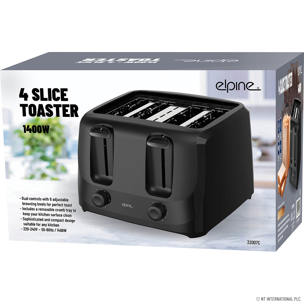 4 Slice Toaster 1400w - Black