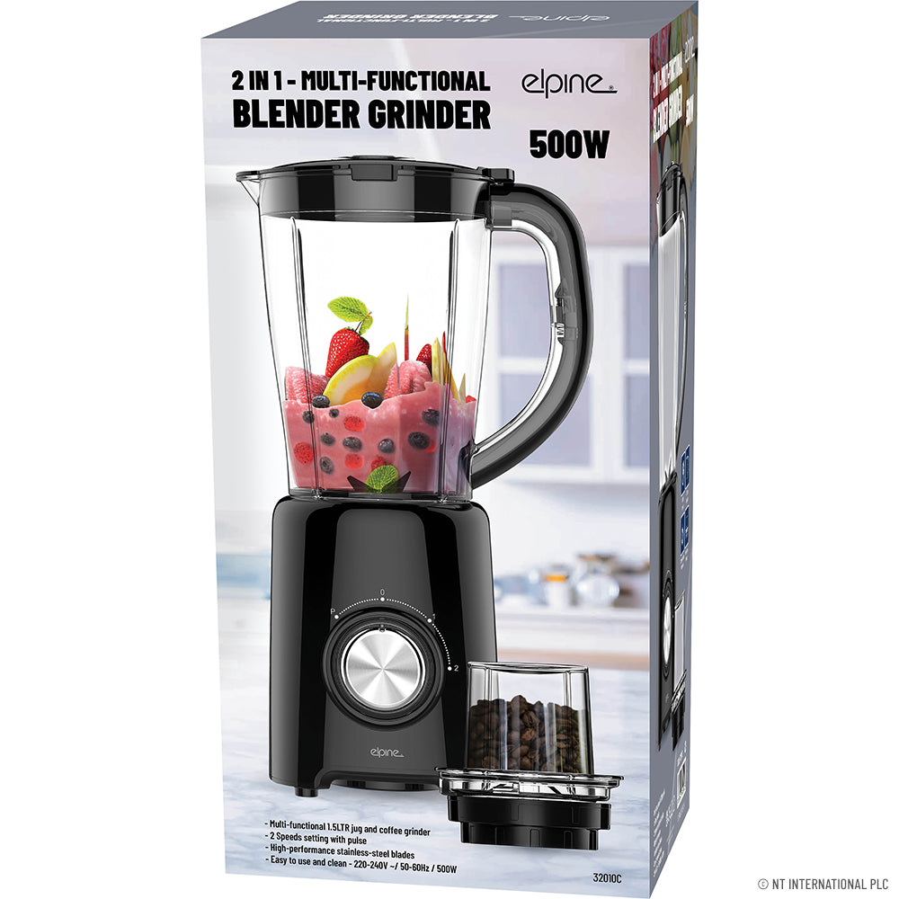 2 in 1 500w Blender With Grinder - Black