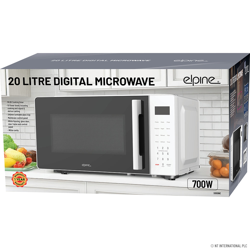 20L Digital Microwave Oven- White
