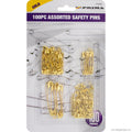 100pc Assorted Safety Pins - Gold