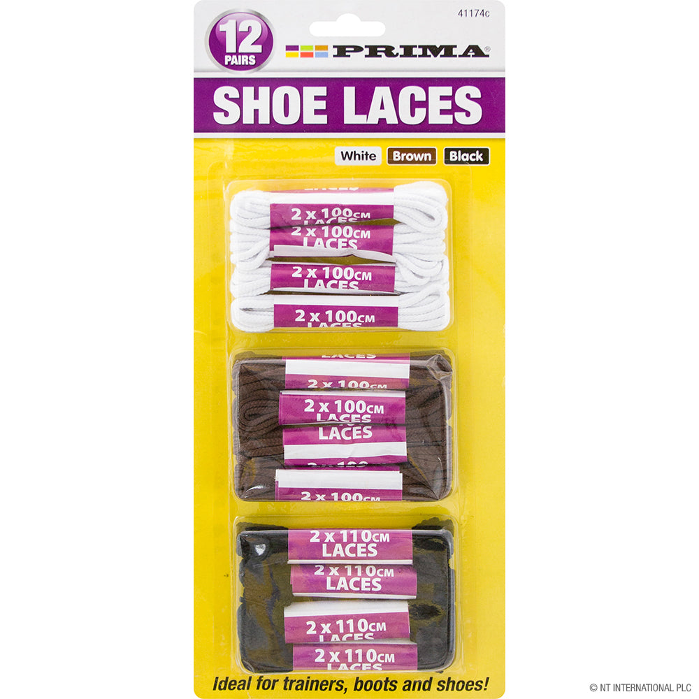12 Pair Shoe Laces White, Brown / Black