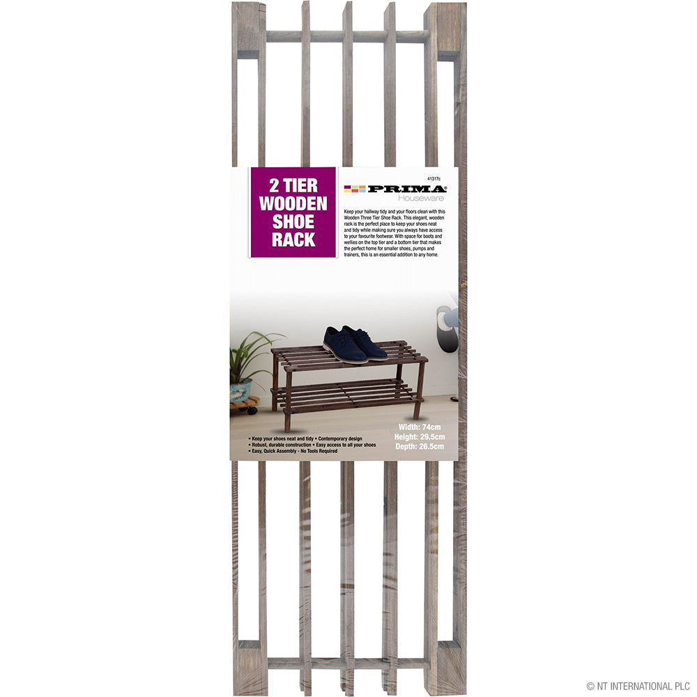 2 Tier Shoe Rack - Dark Oak 74 x 29.5 x 26.5