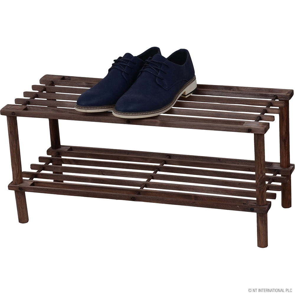 2 Tier Shoe Rack - Dark Oak 74 x 29.5 x 26.5