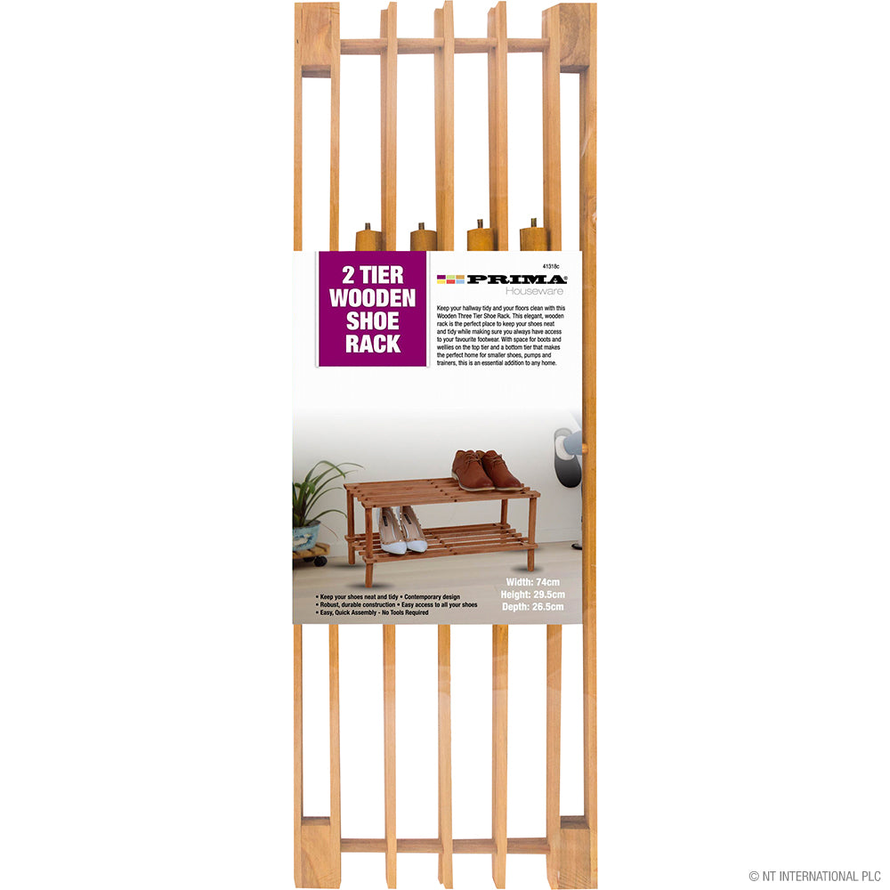 2 Tier Shoe Rack - Walnut 74 x 29.5 x 26.5cm