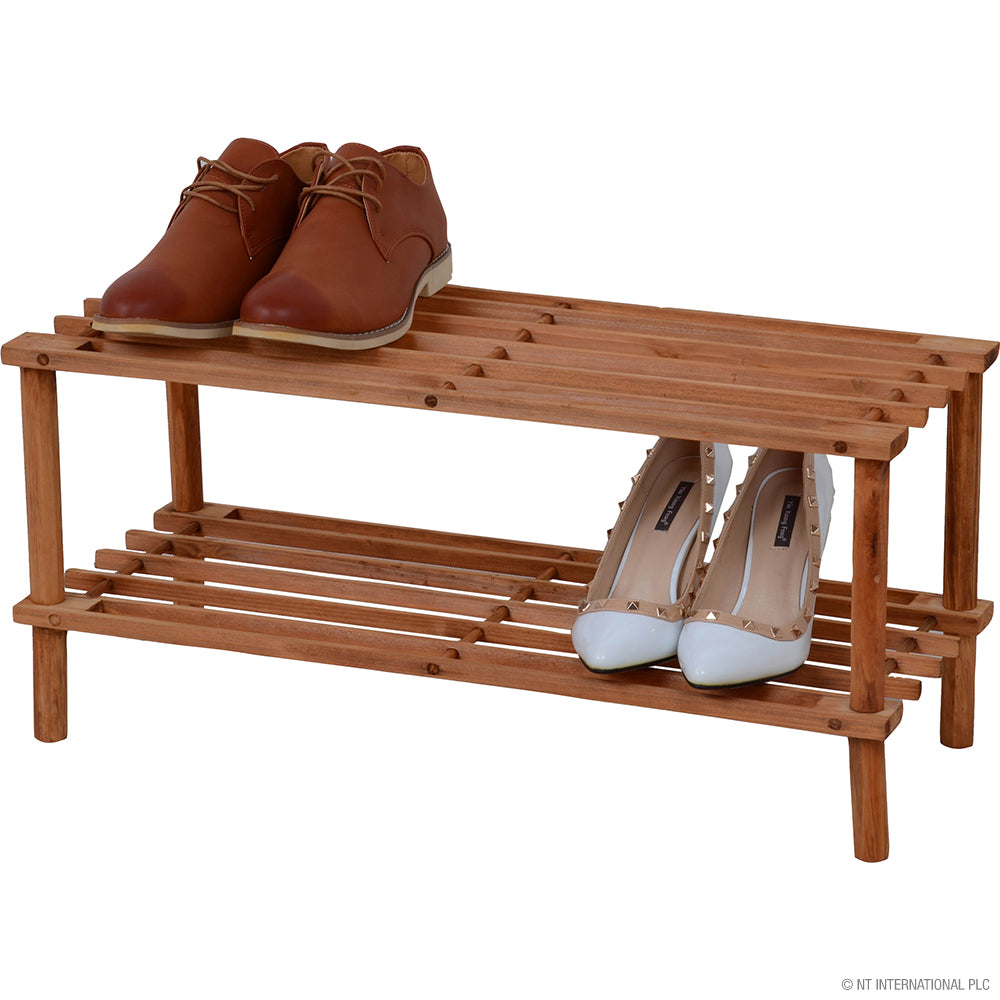 2 Tier Shoe Rack - Walnut 74 x 29.5 x 26.5cm