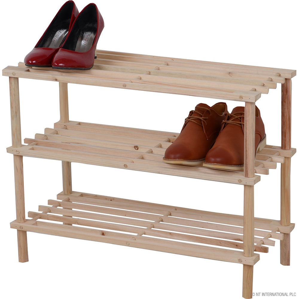 3 Tier Shoe Rack - Natural 74 x 48.5 x 26.5cm