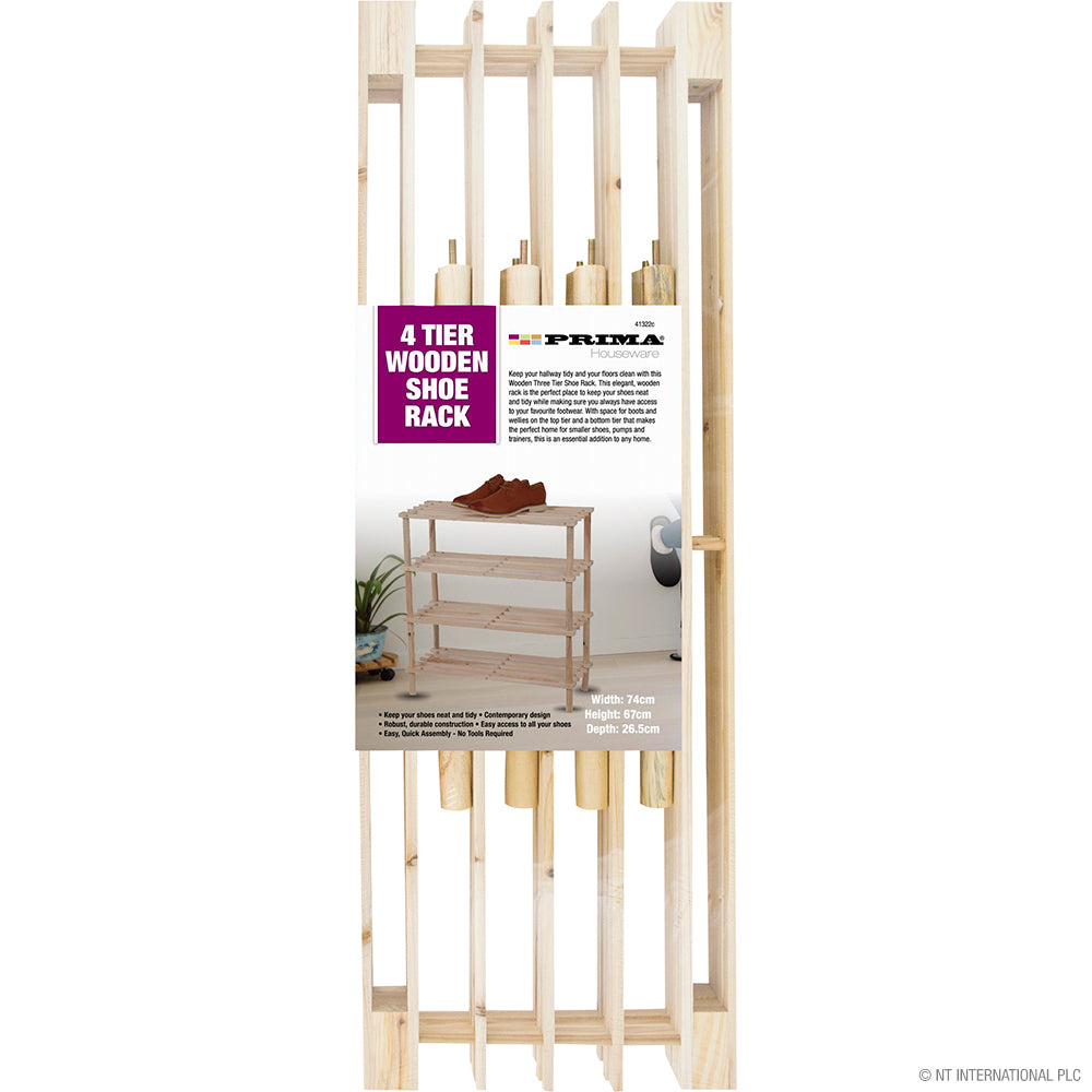 4 Tier Shoe Rack - Natural 74 x 57 x 26.5cm