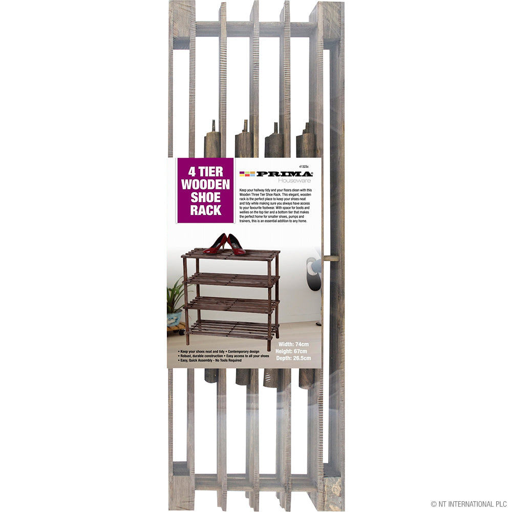 4 Tier Shoe Rack - Dark Oak 74 x 57 x 26.5cm