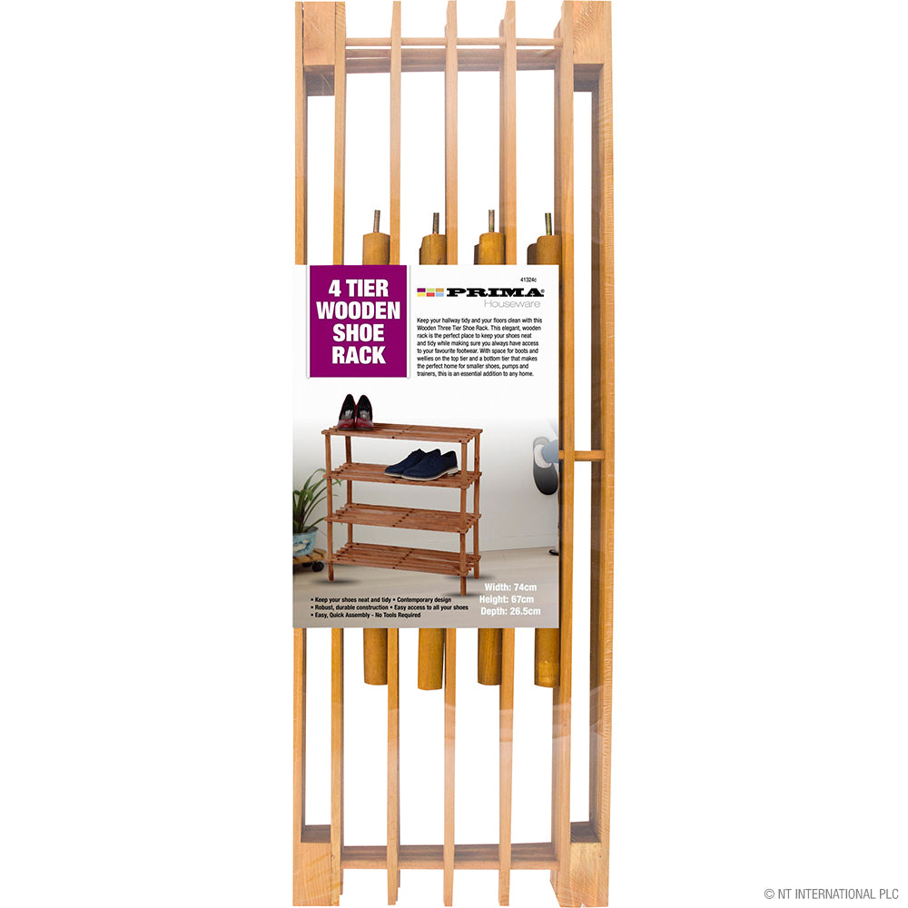 4 Tier Shoe Rack - Walnut 74 x 57 x 26.5cm