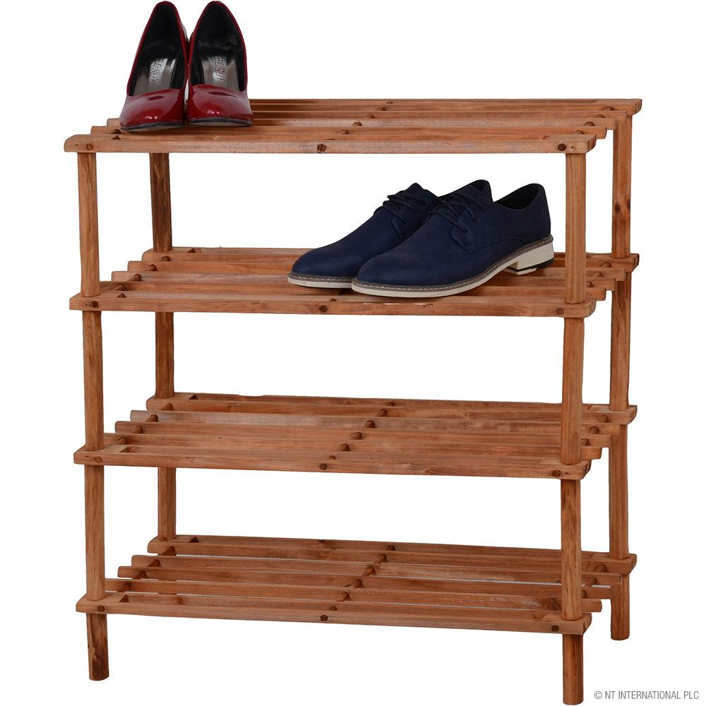 4 Tier Shoe Rack - Walnut 74 x 57 x 26.5cm