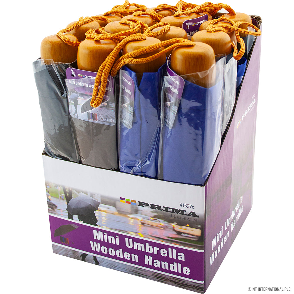 3 Fold Super Mini Umbrella - Wooden - Assorte