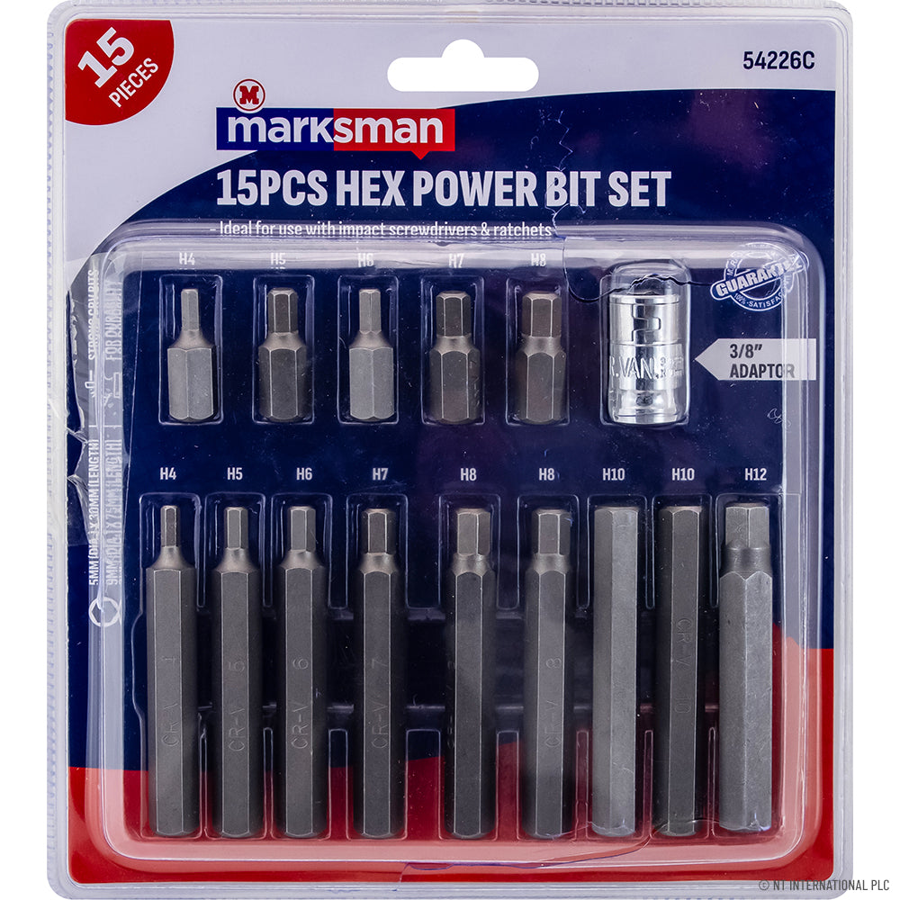 15pc Hex Power Bit Set - Blister