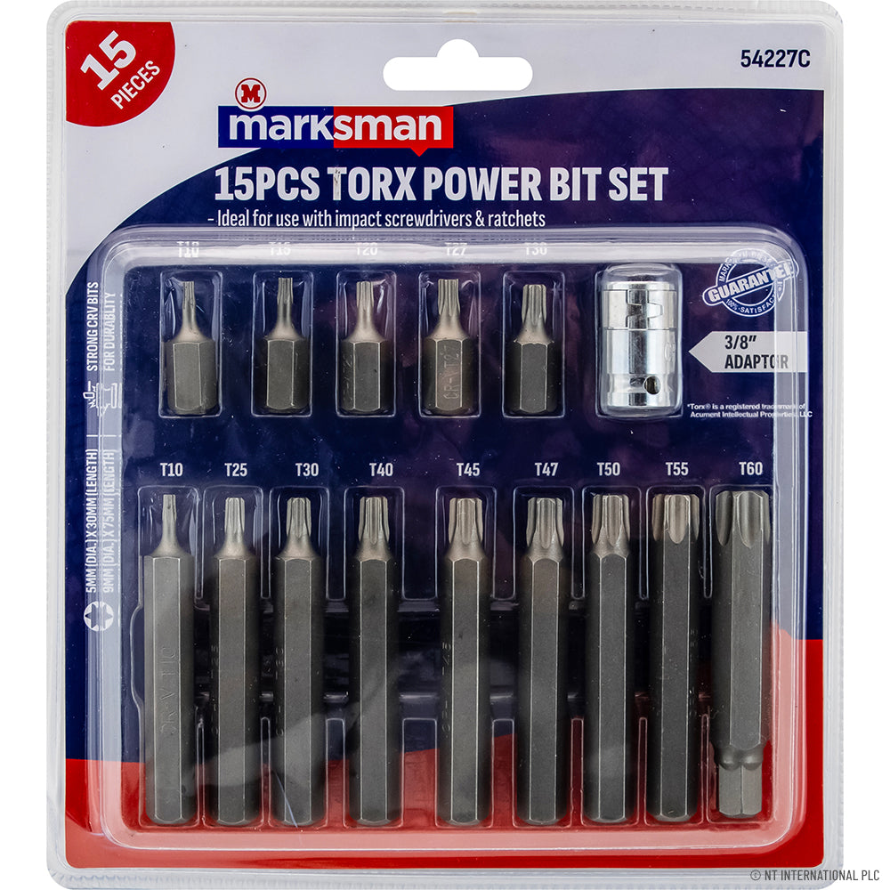 Peak Kit 15pc Torx Power Bit Set - Blister - Peak Kit