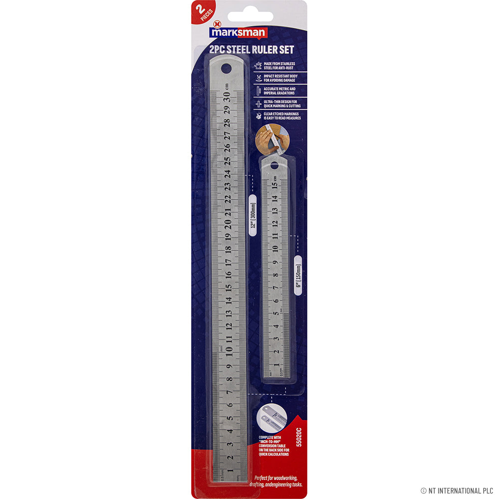 2pc Steel Ruler Set On Card