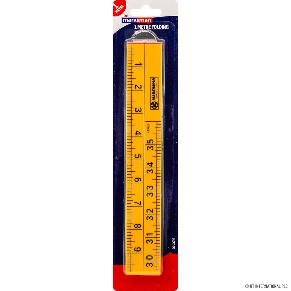 1m Folding Ruler On Card - Yellow