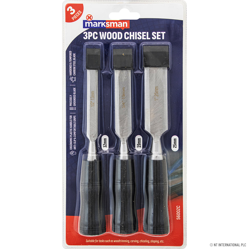 3pc Wood Chisel Set - 12/19/25mm - Black