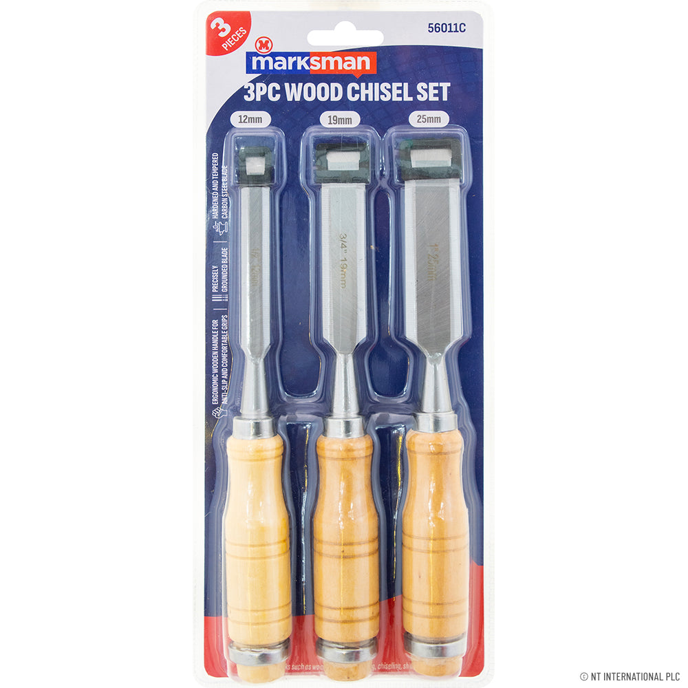 3pc Chisel Set Wooden Handle - 12/19/25mm