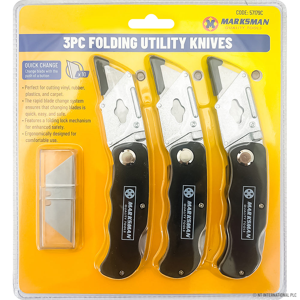3pc Folding Utility Knives with 10pc Blades