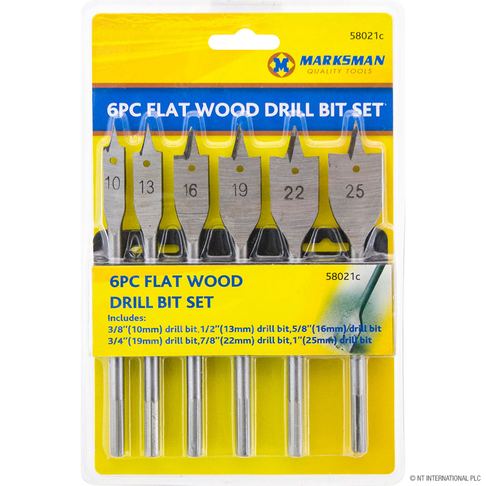 6pc Flat Auger Wood Drill Bit Set