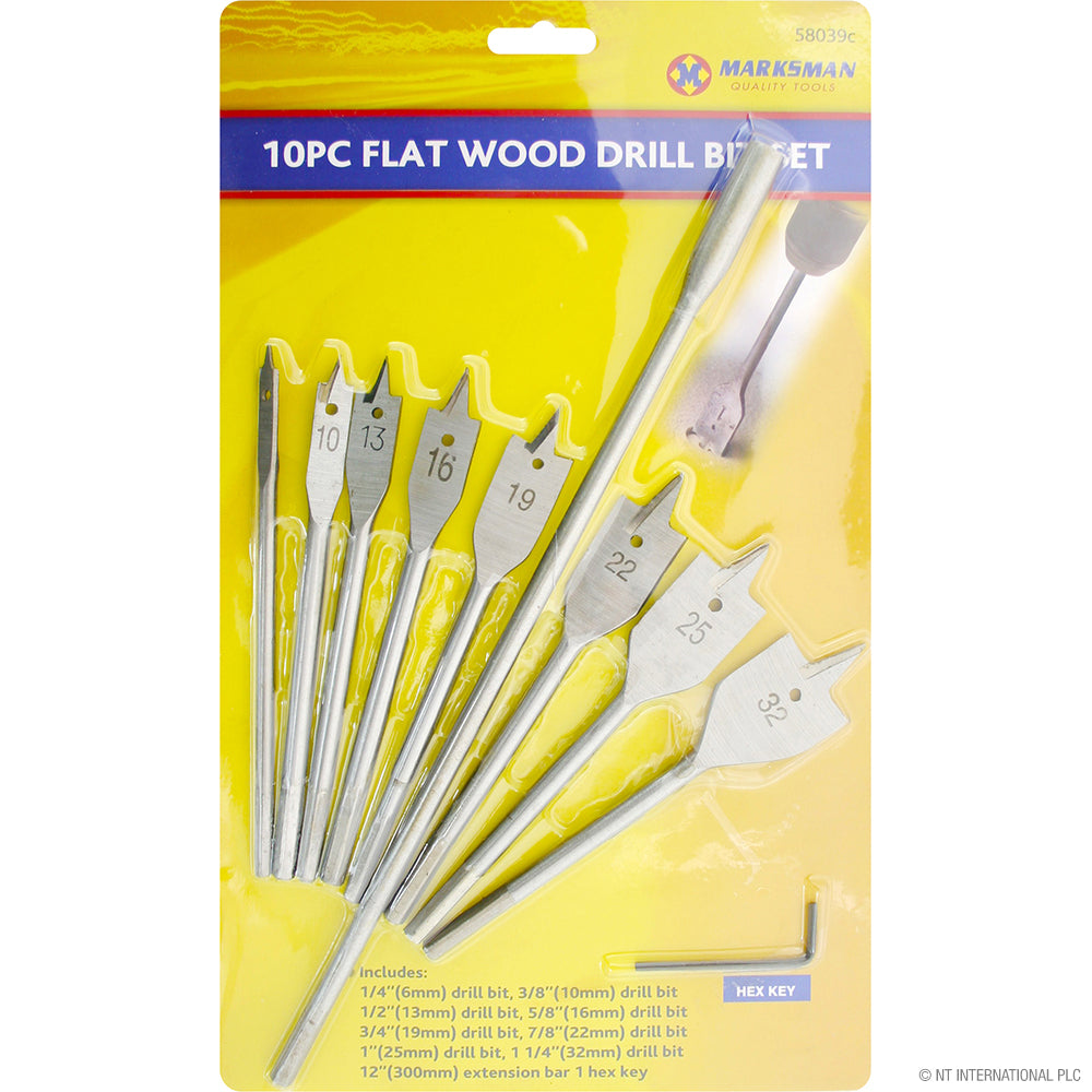 Peak Kit 10pc Flat Wood Drill Bit Set - Peak Kit